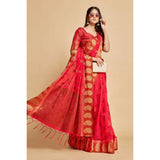 Gillkart Women's Chanderi Cotton Printed Saree With Unstitched Blouse (Pink, 5-6 Mtrs)