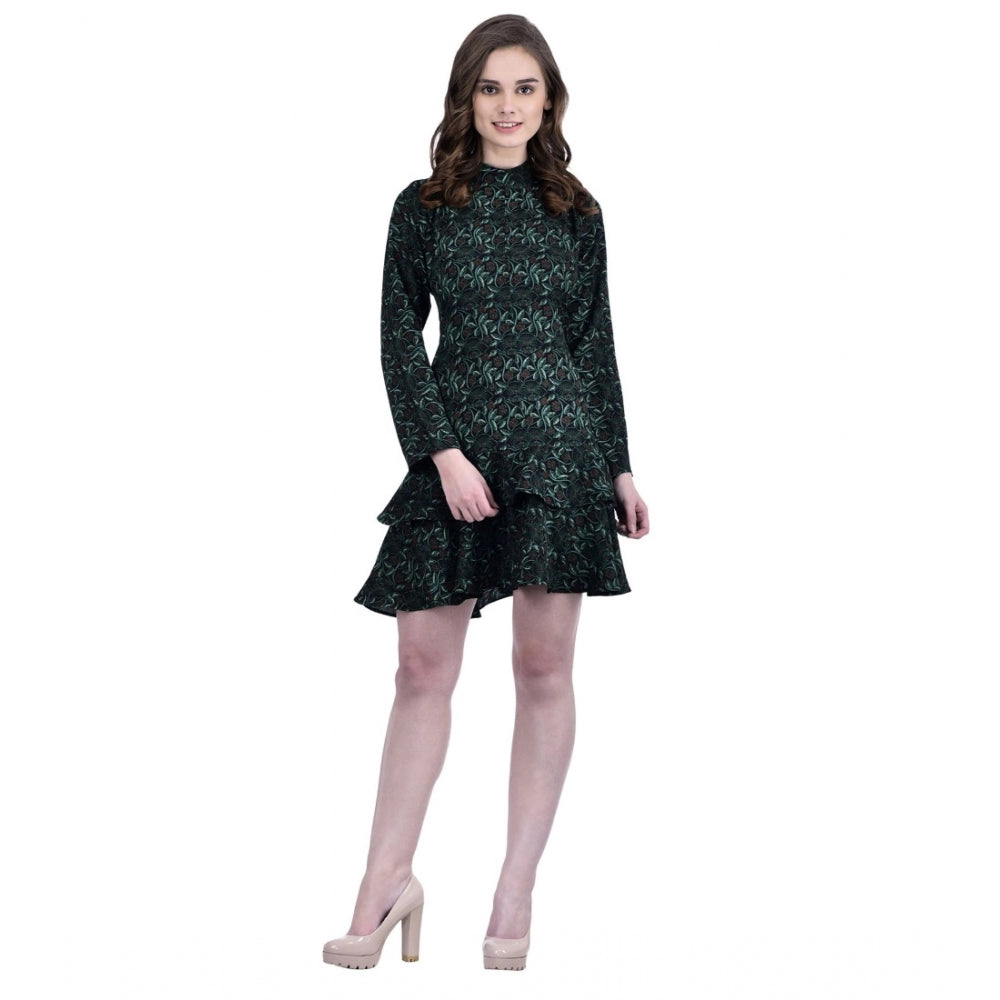 Green cotton blend dress with floral full sleeves