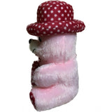 Pink cotton teddy bear cap with heart accessory, versatile decor item for car dashboard, office, or home, ideal gift for loved ones