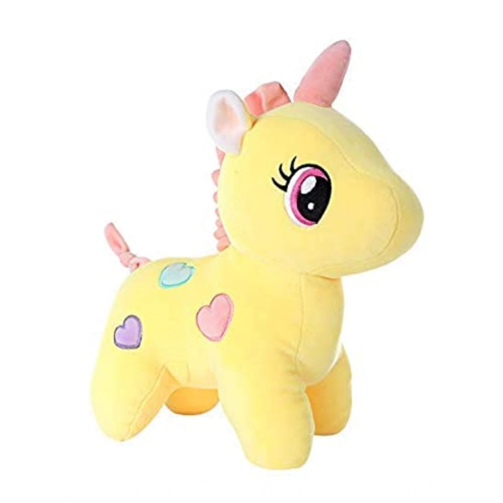 Cotton fiber yellow plush unicorn toy for gifting or decorating homes, offices, cars
