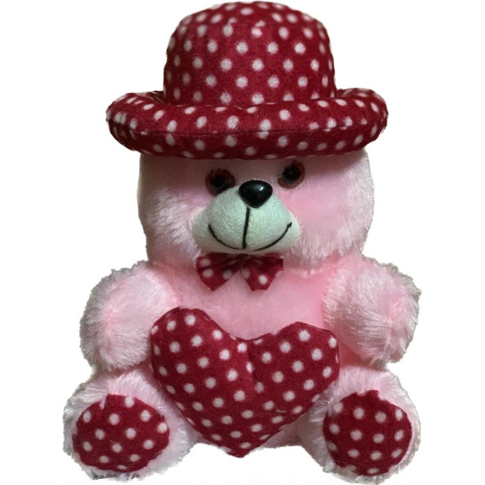 Pink cotton teddy bear cap with heart decoration, perfect for cars, offices, homes, or gifts