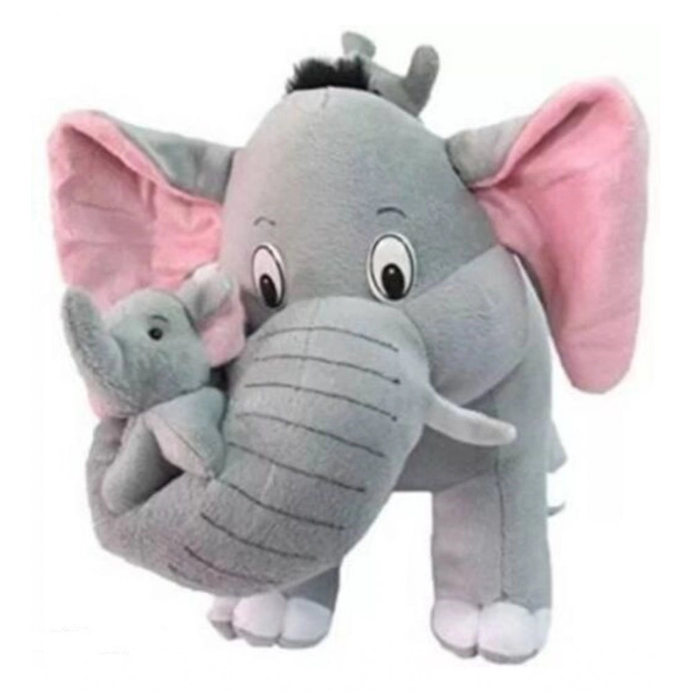 Grey cotton fiber elephant with baby toy - great for gifting & versatile placement (car dashboard, office, home)