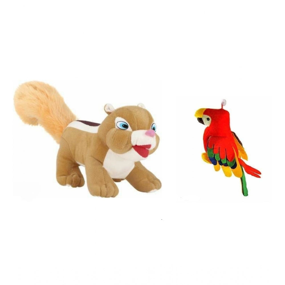 Brown cotton fiber squirrel plush toy with parrot companion, perfect decor for car dashboard, office, or home, ideal gift for loved ones