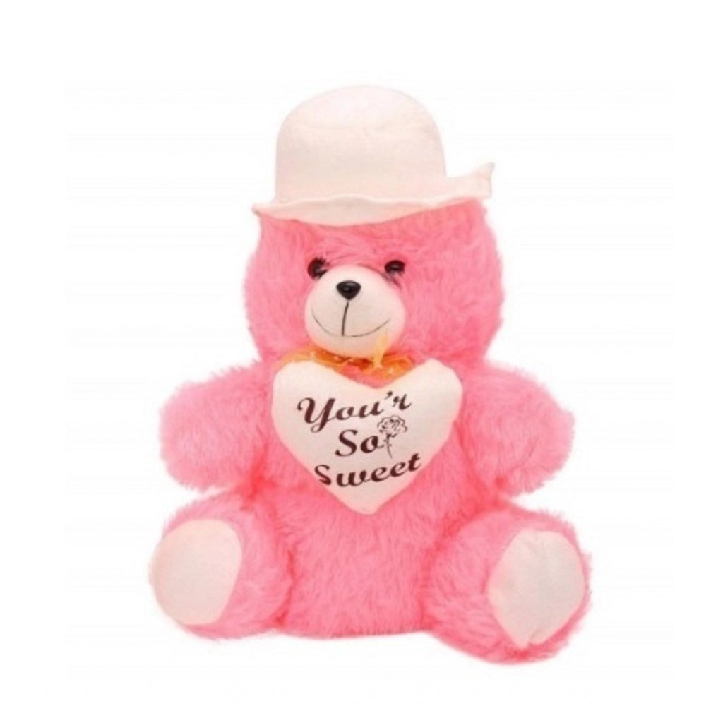 Pink cotton fiber Heart Cap Teddy Bear - great for gifting or display anywhere