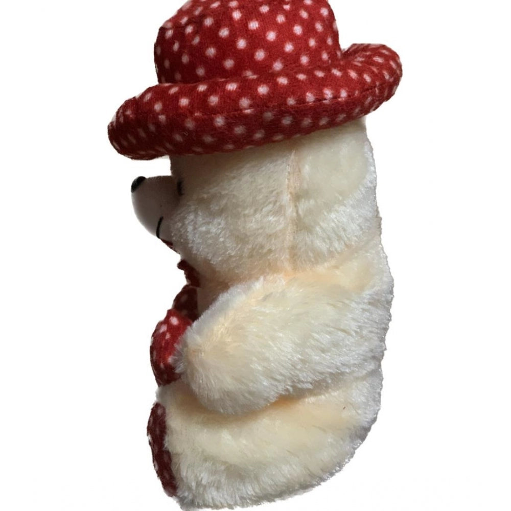 Cream cotton fiber cap teddy bear with heart, ideal for car dashboards, offices, homes, or gifts