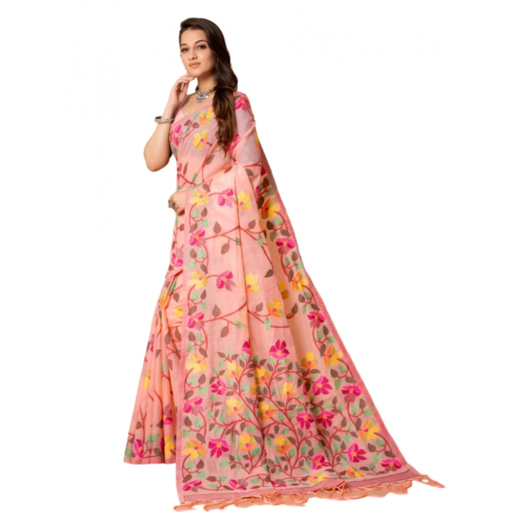 Gillkart Women's Cotton Printed Saree With Unstitched Blouse (Pink, 5-6 Mtrs)