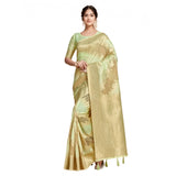 Gillkart Women's Linen Printed Saree With Unstitched Blouse (Pista, 5-6 Mtrs)