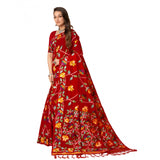 Gillkart Women's Cotton Printed Saree With Unstitched Blouse (Red, 5-6 Mtrs)