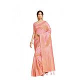 Gillkart Women's Linen Printed Saree With Unstitched Blouse (Pink, 5-6 Mtrs)
