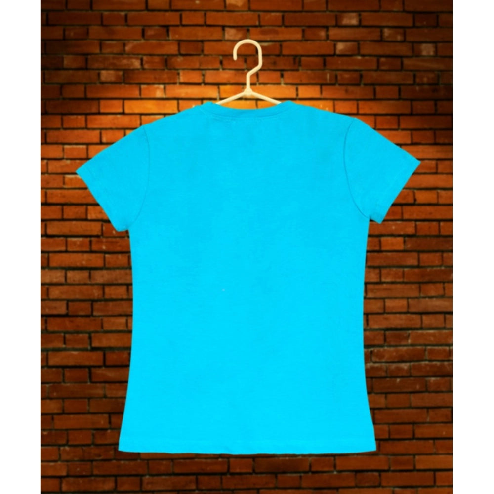 Blue cotton girls casual short sleeve pom pom balls t-shirt
