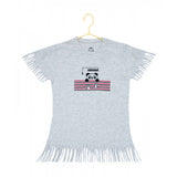 Girl's Casual Short Sleeve Printed Cotton T Shirt (Grey)