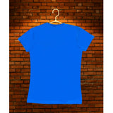 Royal Blue cotton short sleeve T-shirt for girls with pom pom balls pattern and round neck