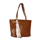 Dark brown polyurethane women's shoulder bag with a wide strap and textured pattern