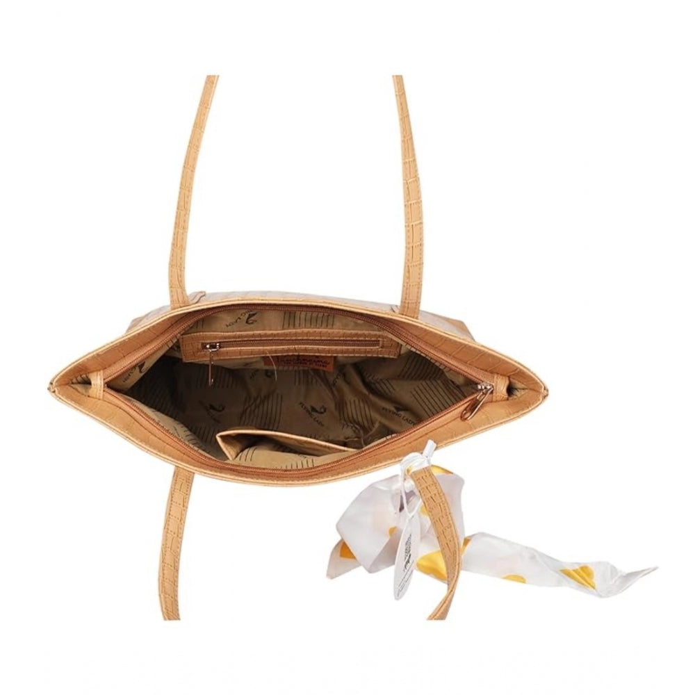 A yellow polyurethane textured croc shoulder bag with an adjustable shoulder strap