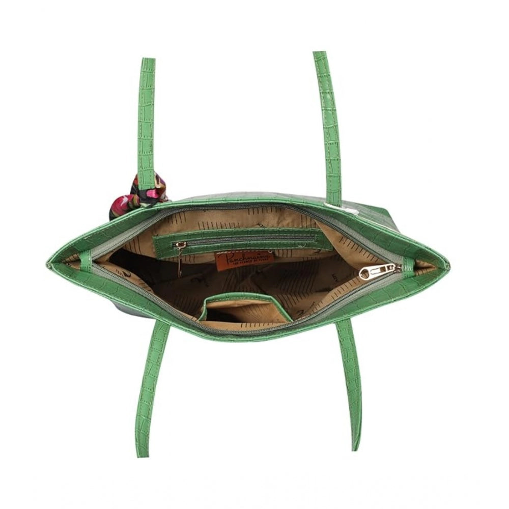Green textured croc polyurethane shoulder bag