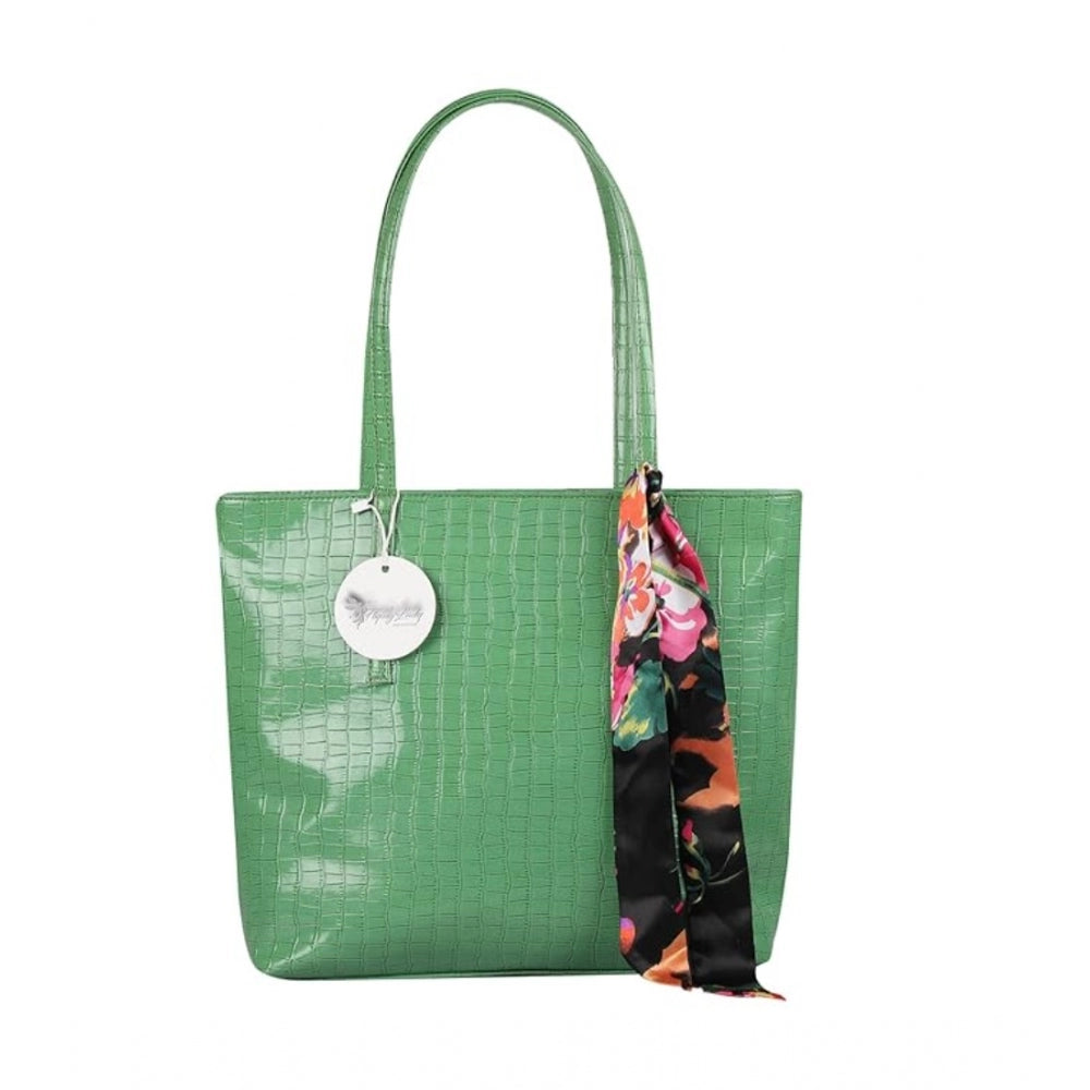 Ladies green polyurethane shoulder bag with crocodile texture