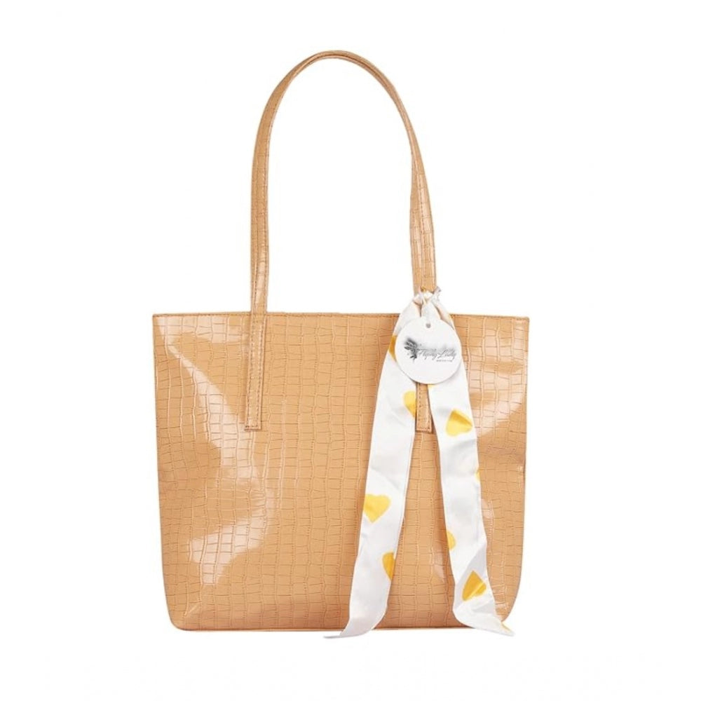 Woman's croc-textured polyurethane shoulder bag in yellow
