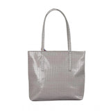 Womens grey polyurethane shoulder bag with a textured crocodile pattern
