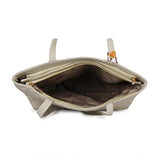 Grey polyurethane textured shoulder bag with multiple compartments