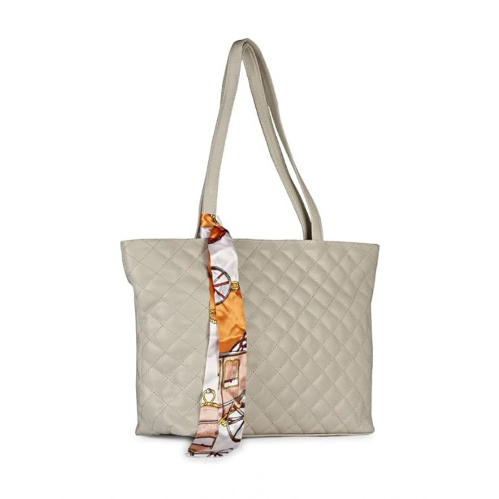 Grey polyurethane textured shoulder bag with quilting detail