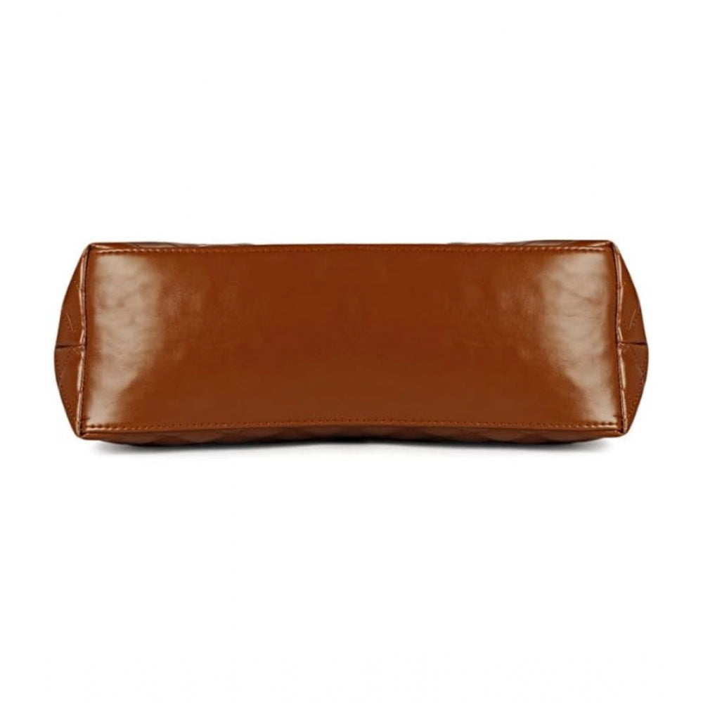 Dark brown polyurethane shoulder bag with a textured surface