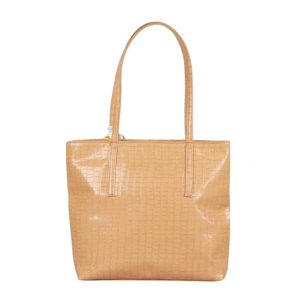 Women's yellow polyurethane crocodile-textured shoulder bag