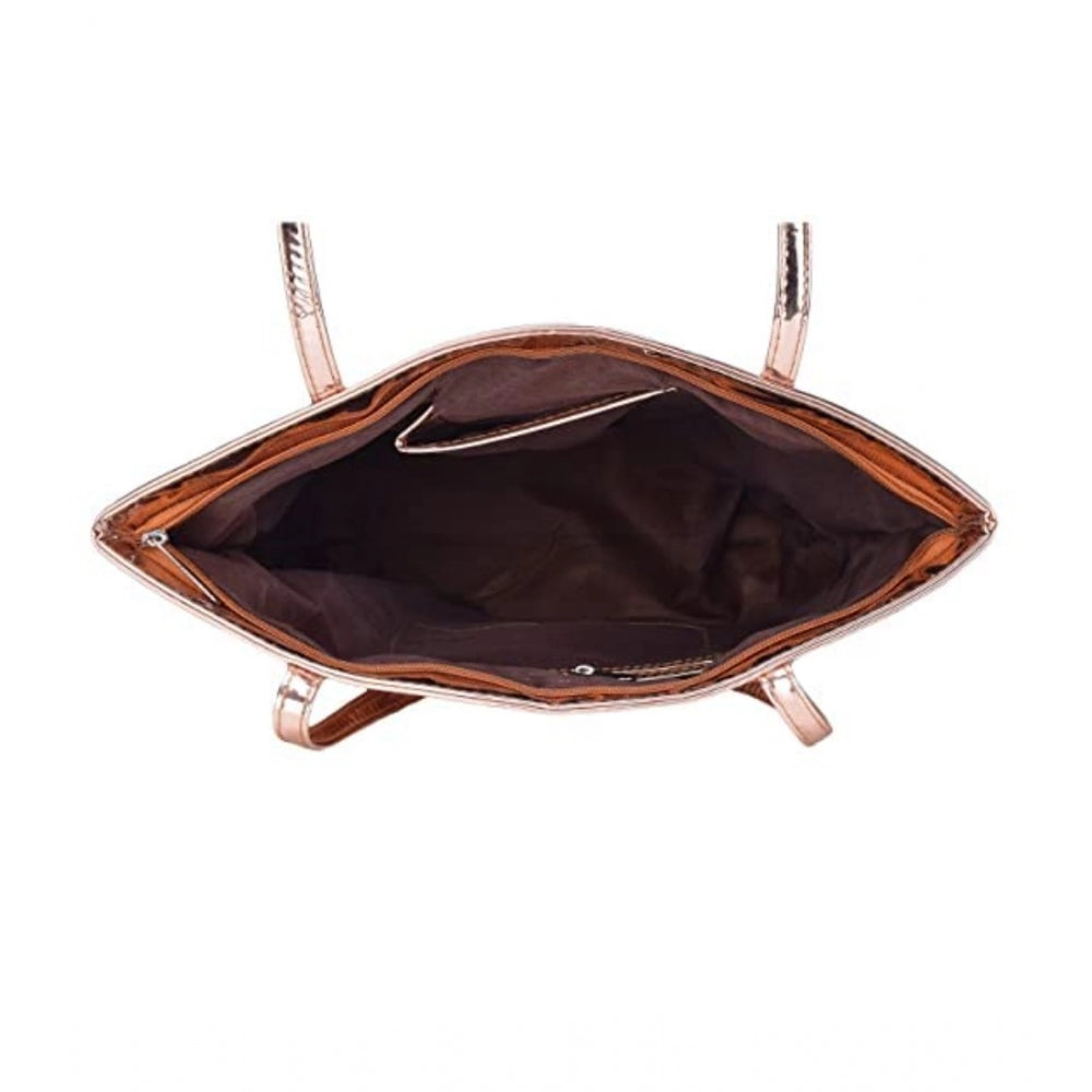 Black synthetic shoulder bag with rose gold hardware, zip closure, and 12 card slots