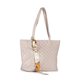 Lavender polyurethane textured shoulder bag, quilted pattern