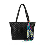 Black polyurethane womens shoulder bag with textured design