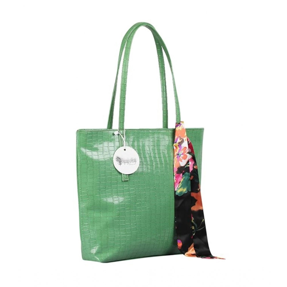 Green polyurethane women's textured crocodile shoulder bag