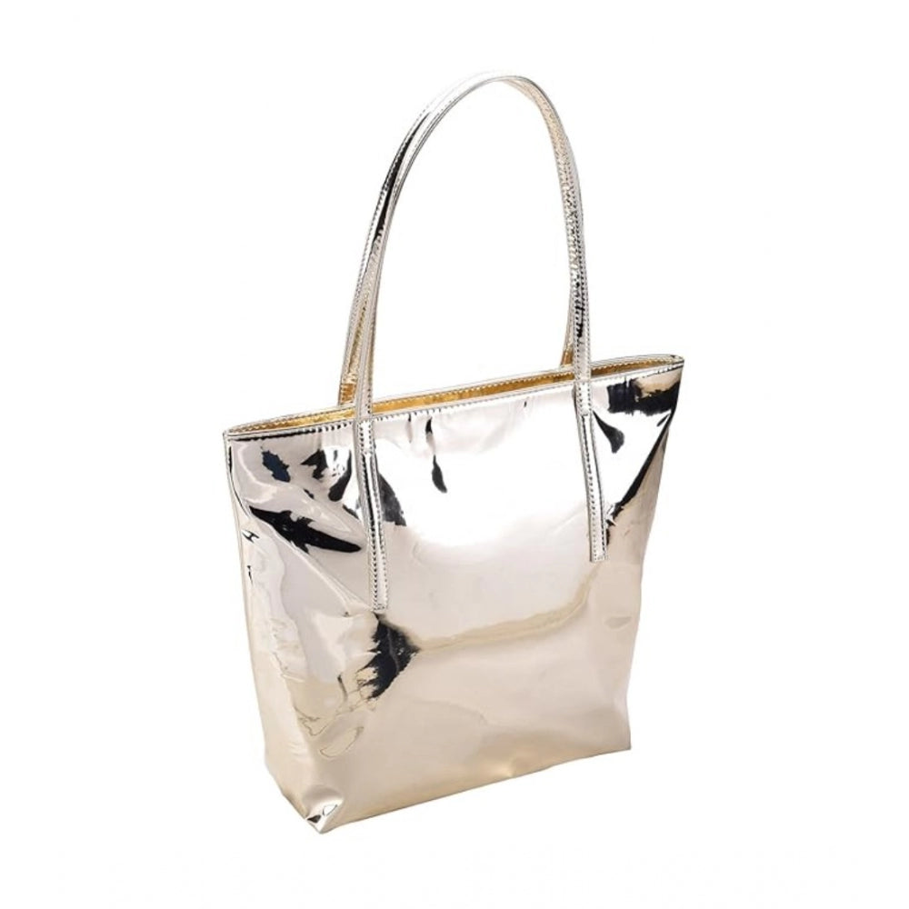 Silver metallic women's shoulder bag with solid lining