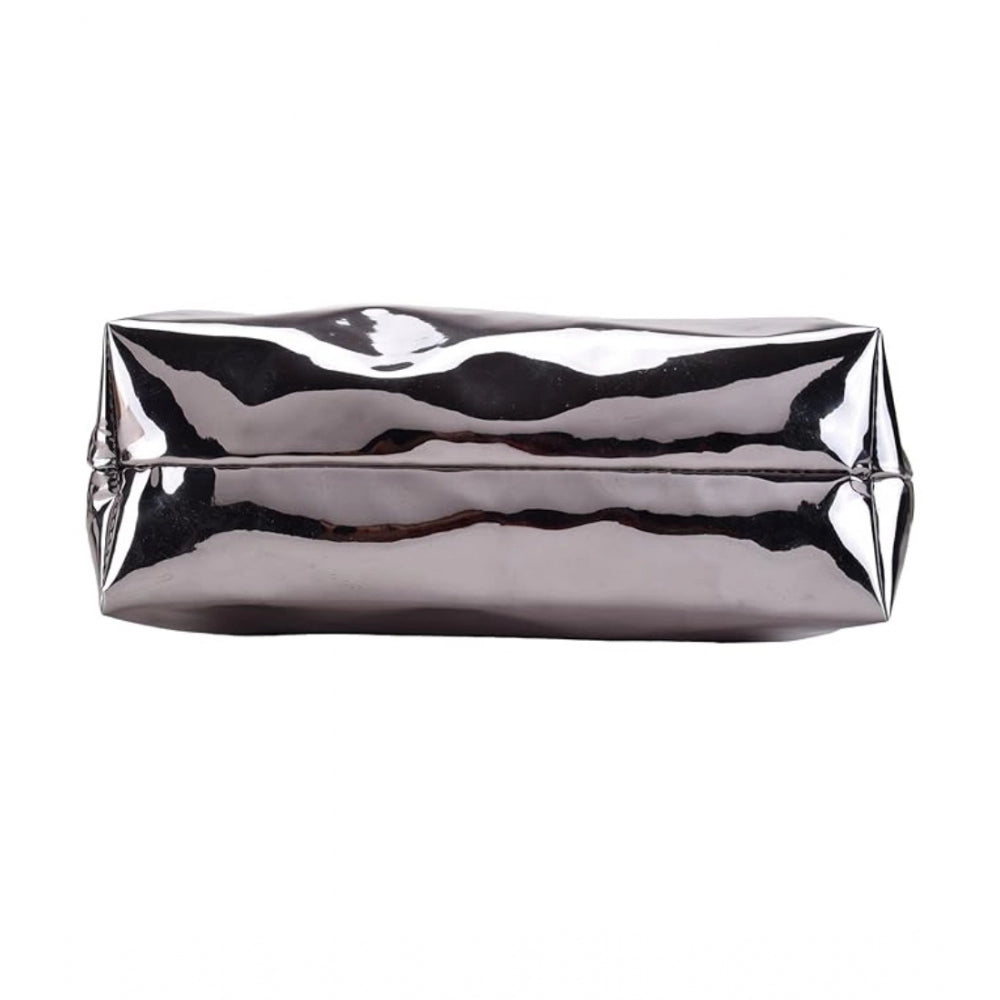 Grey synthetic shoulder bag with a solid structure, potentially without pockets or compartments