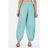 Women's Casual Cotton Cambric Solid Elastic Waist Patiala Harem Pants (Blue)