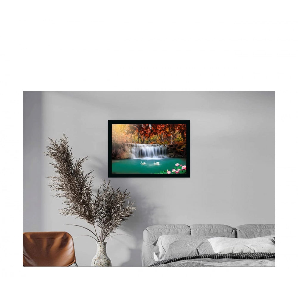 Natural Water Fall Painting with Synthetic Photo Frame (Multicolor)