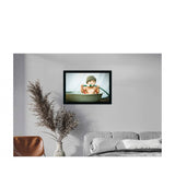 Multicolored painting of a baby photo within a synthetic frame
