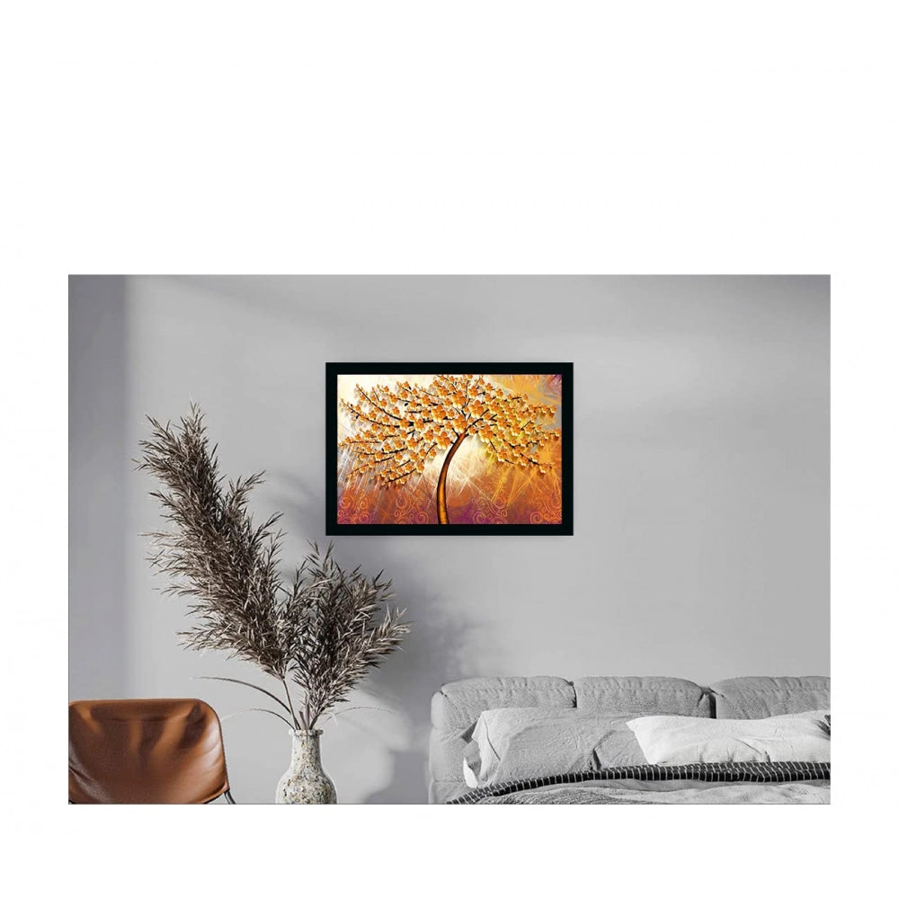 Tree Painting Painting with Synthetic Photo Frame (Multicolor)