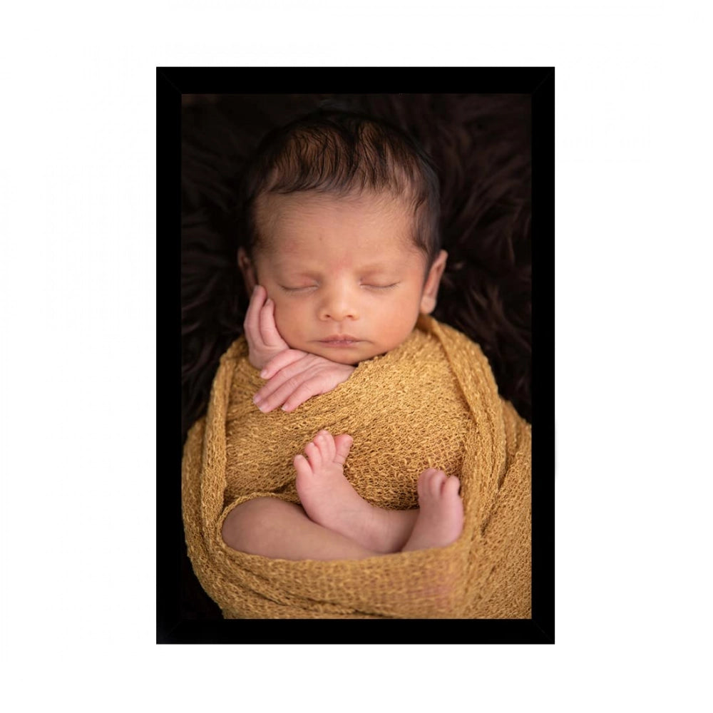 Multicolor baby photo painting, portrait style, presented in a synthetic photo frame