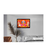 Laxmi Ganesh Saraswati Painting with Synthetic Photo Frame (Multicolor)