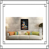 A multicolor, multidimensional Lord Shiva painting inside a flat-screen photo frame