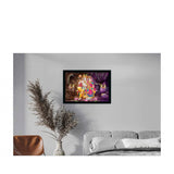 Radha Krishna painting in a multicolored photo frame, framed canvas artwork