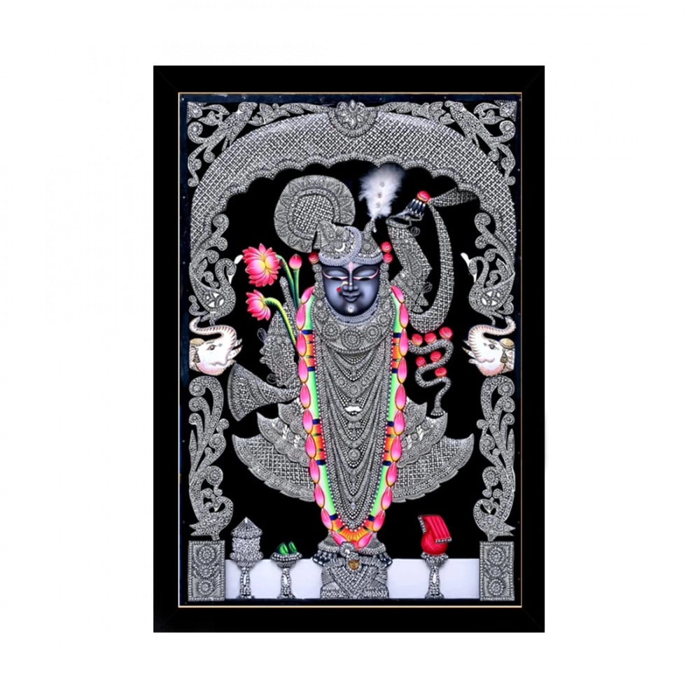 Colorful shrine painting with synthetic photo frame, intricate design, 12 inch x 18 inch size
