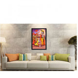 Colorful Krishna Arjuna Mahabharata themed painting with photo frame, 16x24 inches