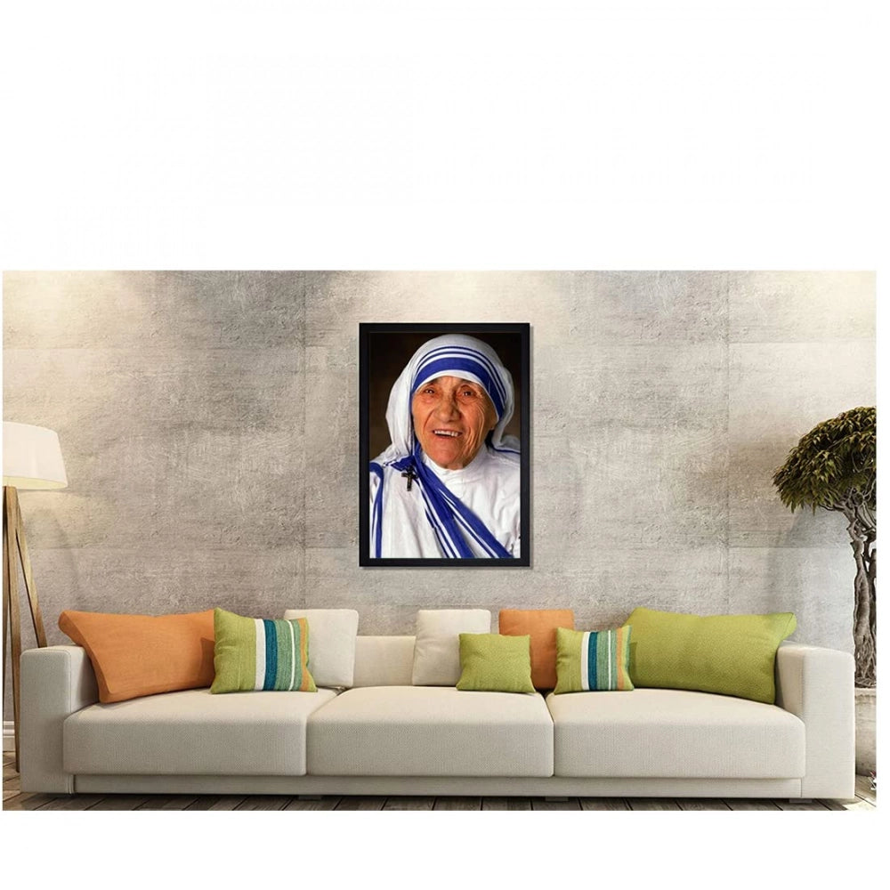 Mother Teresa Painting with Synthetic Photo Frame (Multicolor)