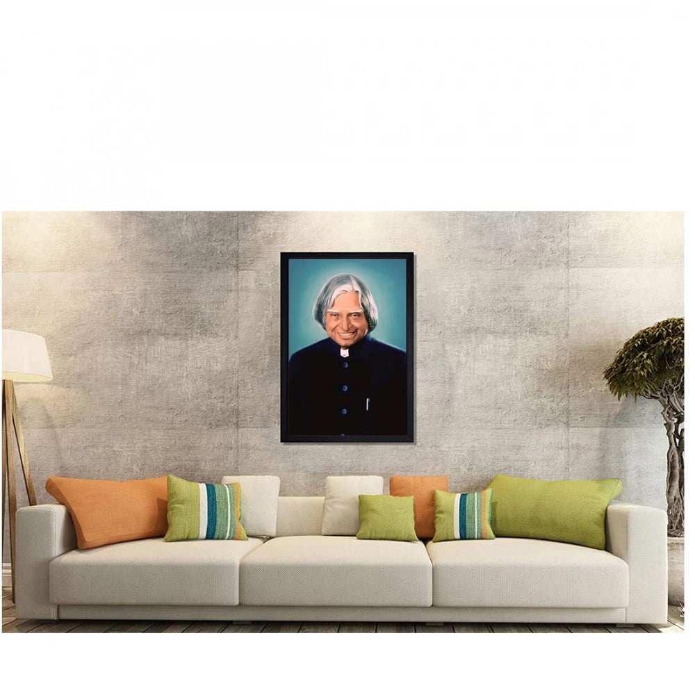 A P J Abdul Kalam Painting with Synthetic Photo Frame (Multicolor)
