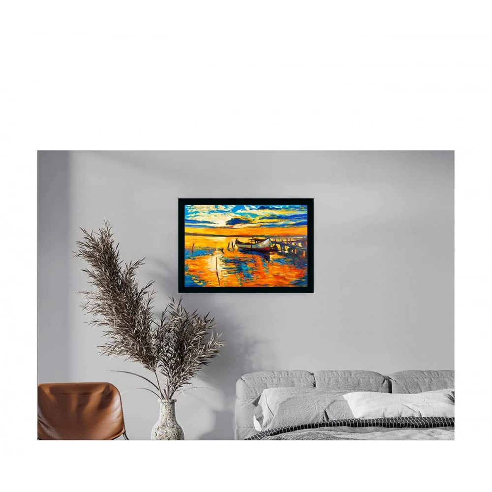 Multicolor boat painting displayed in a synthetic photo frame