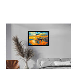 Multicolor boat painting displayed in a synthetic photo frame