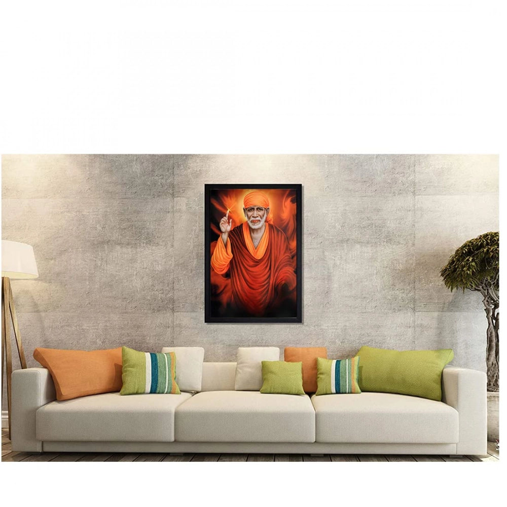 Saibaba Painting with Synthetic Photo Frame (Multicolor)