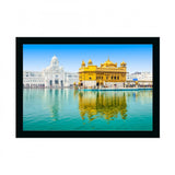 The alt text string for this e-commerce product is: "Multicolor photo frame featuring painting of Golden Temple with vibrant synthetic paint, showcasing iconic Indian landmark and holy site, perfect for travel enthusiasts or religious decorations