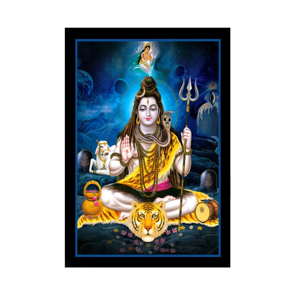 Multicolored photo frame painting Lord Shiva, includes figurines