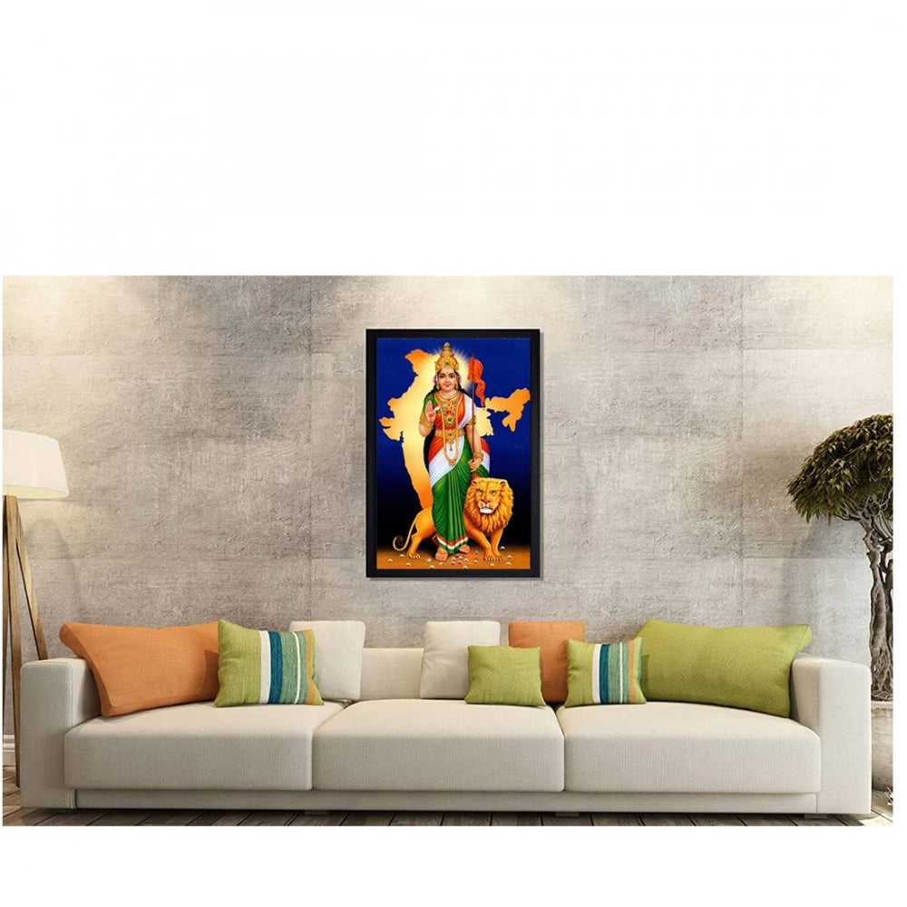 Bharat Mata Painting with Synthetic Photo Frame (Multicolor)